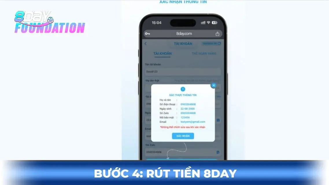 Rút tiền 8day bước 4